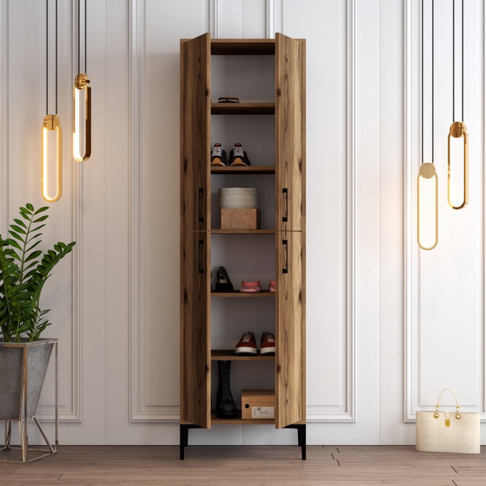 Hanah Home Berlin A Mueble Zapatero Industrial Nogal Metal 60x200x35 cm
